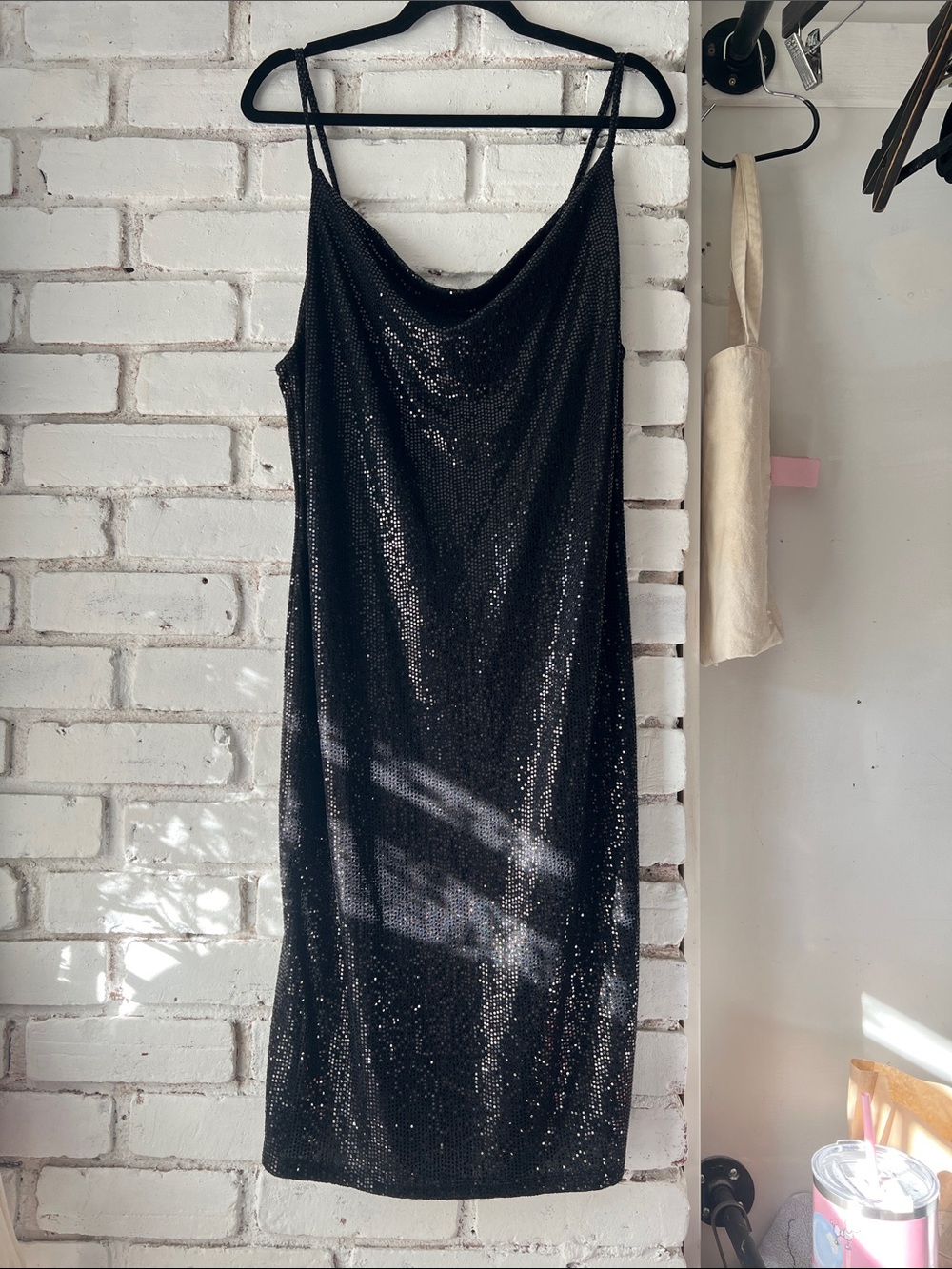 Black Sequin Cowl Neck Slip Dress cowl neck open back